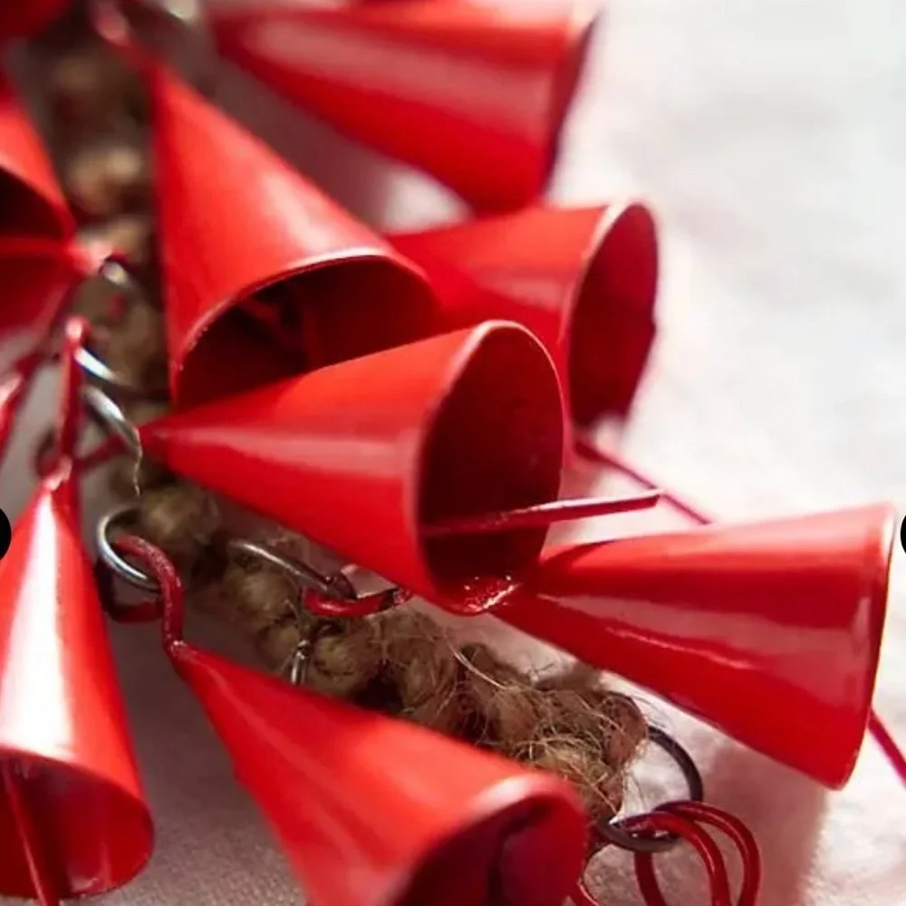 Anthropologie Terrain Red Bell Charm Christmas Twisted Jute Rope To Hang 12” NEW